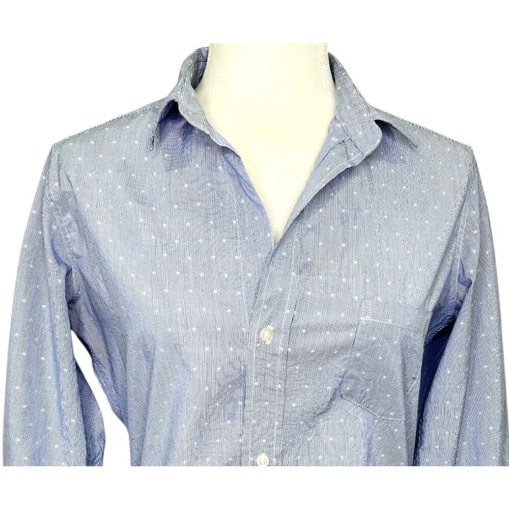 Frank & Elieen Barry Blue Pinstripe Stars Crinkle Button Up Shirt Classic - Picture 2 of 8